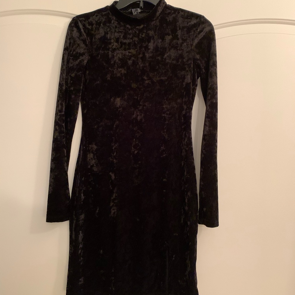 Black velvet turtle neck dress